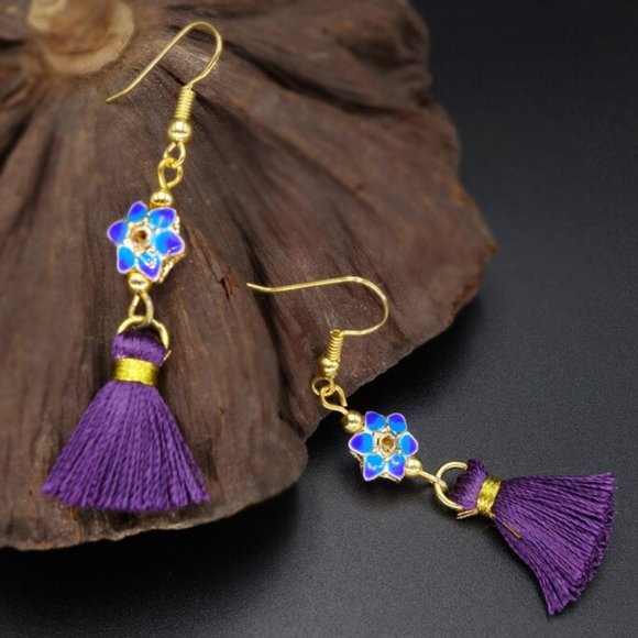 Lotus Flower Tassel Earrings - Picture 7 of 7